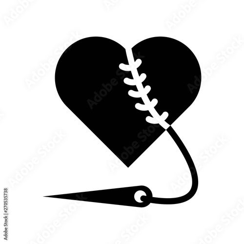 Sewing heart vector, Valentine and love related solid icon