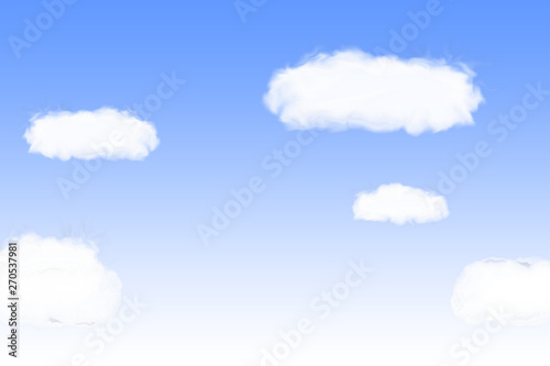Illustration of blue sky with clouds. Background. 青空と雲のイラスト 背景素材