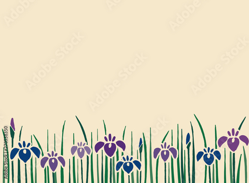 Japanese traditional flower iris design ivory color background