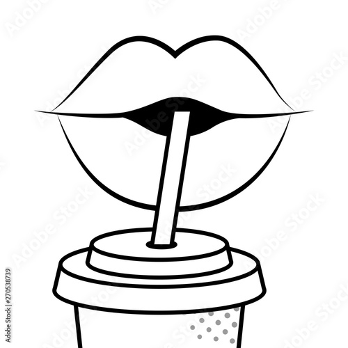 sexy lips drinking soda black and white