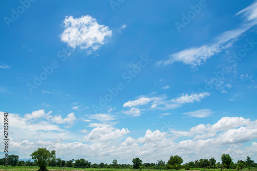 blue sky with white clouds and farm land