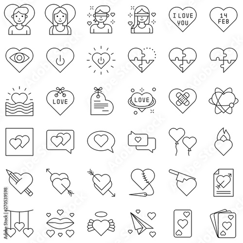 Valentine and love related vector icon set, line style