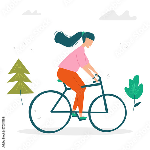 Girl riding a bike. Summer sport illustrations collection. Girl power. Active lifestyle concept