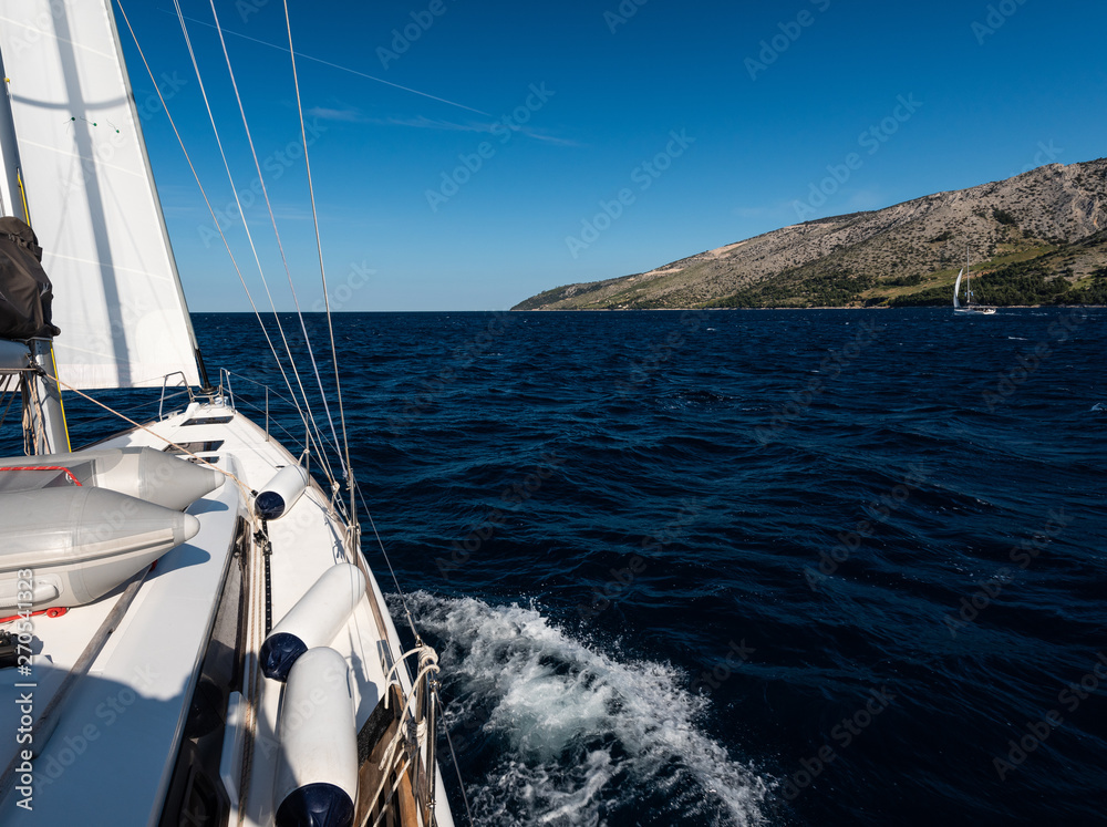 Fototapeta premium Luxury yacht at sea race. Sailing regatta. Cruise yachting