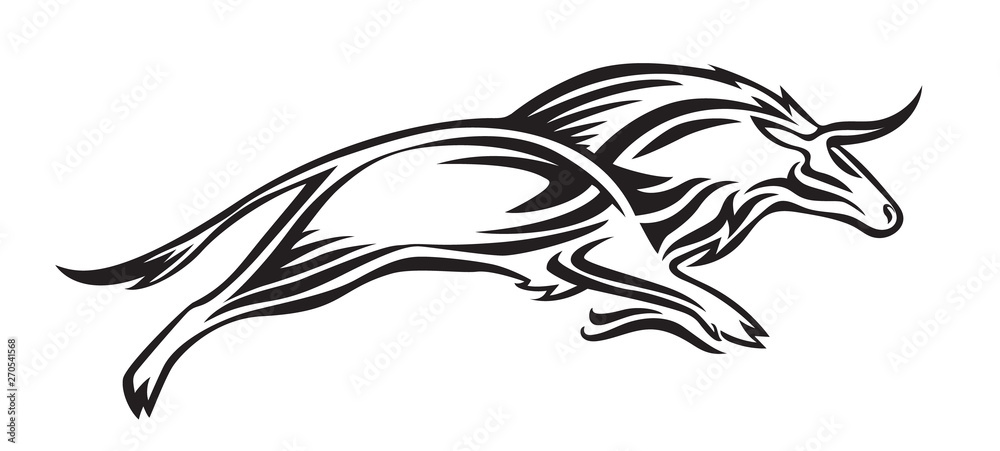 Stylized silhouette of bison. Vector animal illustration, black isolated on white background. Graphic image for tattoo, logo or mascot. Symbol of power and freedom Stylized silhouette of bison. Vector animal illustration, black isolated on white background. Graphic image for tattoo, logo or mascot. Symbol of power and freedom