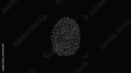 Futuristic HUD fingerprint scanning identification system.
