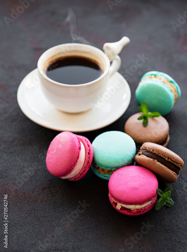 Cup of coffee and macaroons