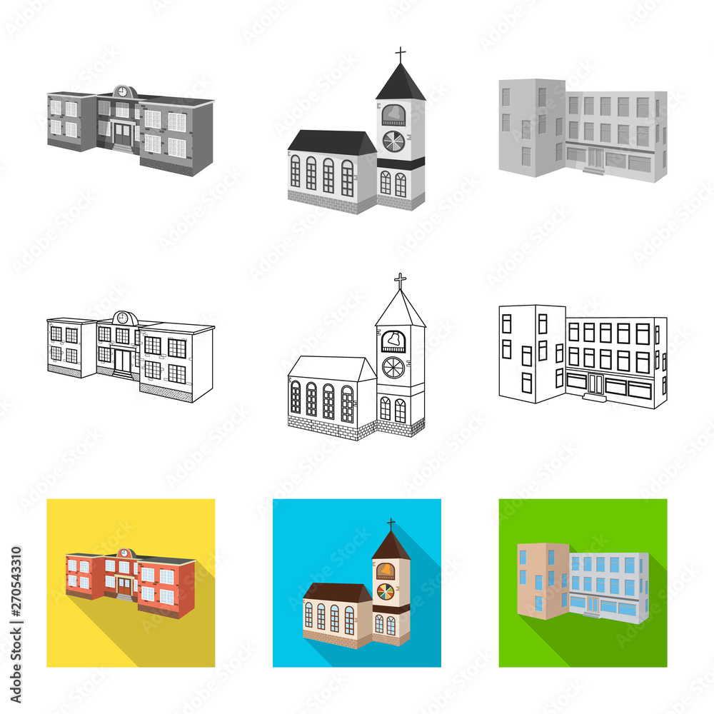 Vector design of facade and housing symbol. Set of facade and infrastructure stock vector illustration.