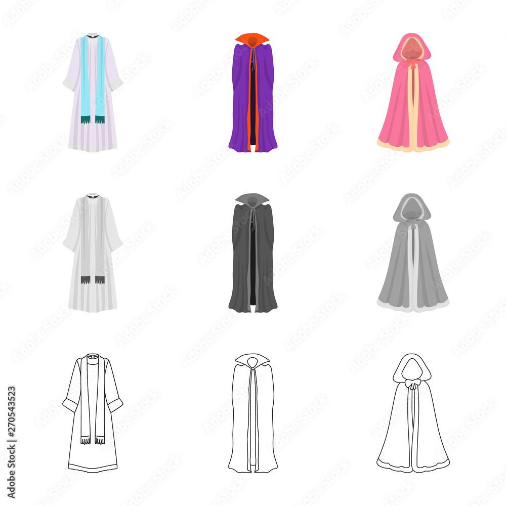 Vector illustration of material and clothing symbol. Set of material and garment vector icon for stock. Vector illustration of material and clothing symbol. Set of material and garment vector icon for stock.