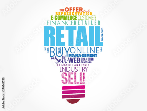 Retail light bulb word cloud collage, business concept background