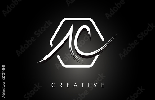 AC A C Brushed Letter Logo Design with Creative Brush Lettering Texture and Hexagonal Shape