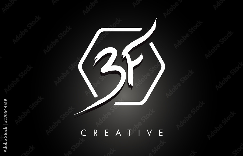 BF B F Brushed Letter Logo Design with Creative Brush Lettering Texture and Hexagonal Shape BF B F Brushed Letter Logo Design with Creative Brush Lettering Texture and Hexagonal Shape