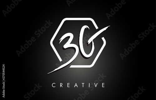 BG B G Brushed Letter Logo Design with Creative Brush Lettering Texture and Hexagonal Shape