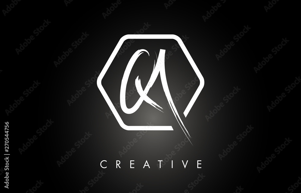 QA Q A Brushed Letter Logo Design with Creative Brush Lettering Texture and Hexagonal Shape QA Q A Brushed Letter Logo Design with Creative Brush Lettering Texture and Hexagonal Shape