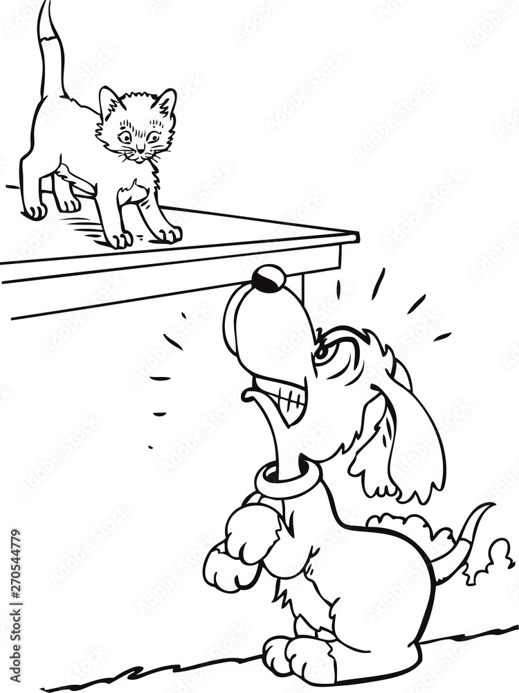 Cat and dog fighting,cartoon illustration isolated on white background