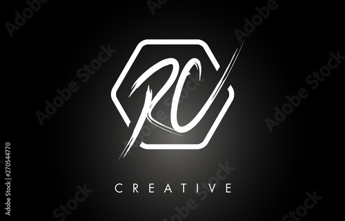 RC R C Brushed Letter Logo Design with Creative Brush Lettering Texture and Hexagonal Shape photo