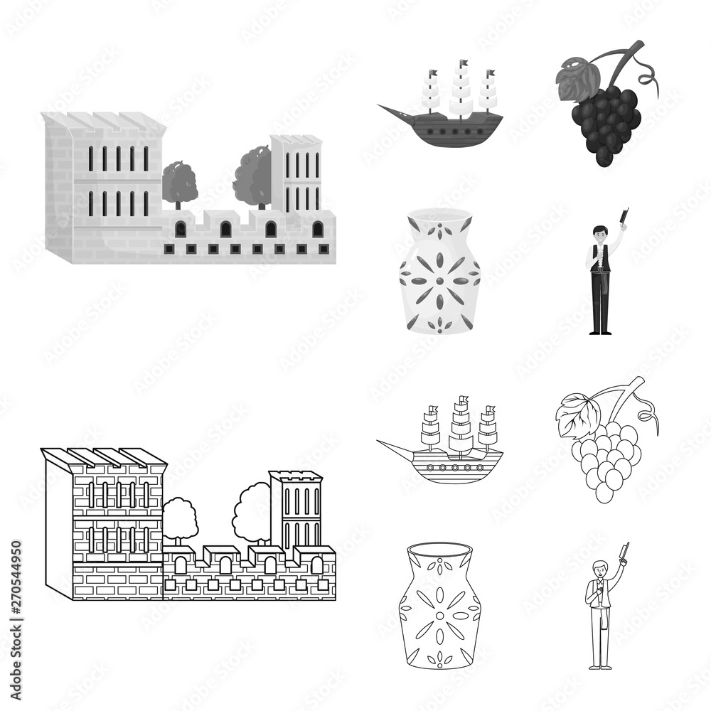 Isolated object of  and historic symbol. Set of  and country stock vector illustration.