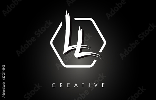 LL L L Brushed Letter Logo Design with Creative Brush Lettering Texture and Hexagonal Shape photo