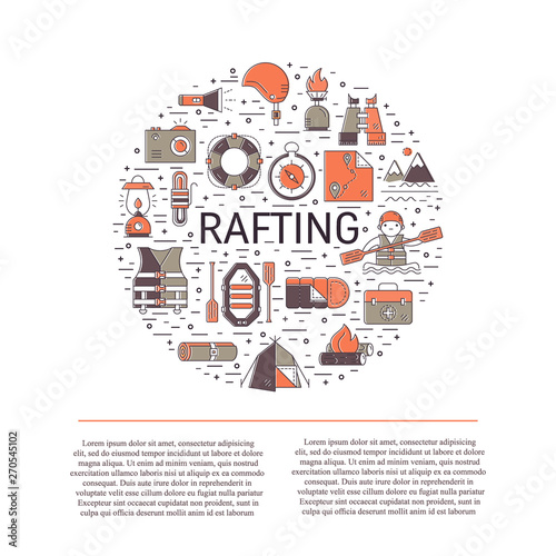 Rafting equipment line icons vector big collection