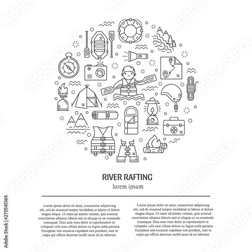 Rafting equipment line icons vector big collection