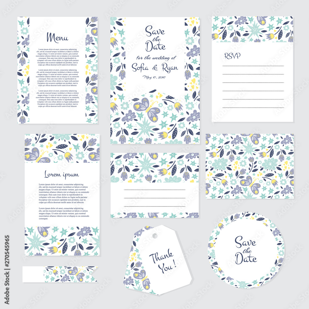 Gentle wedding cards template with flower design