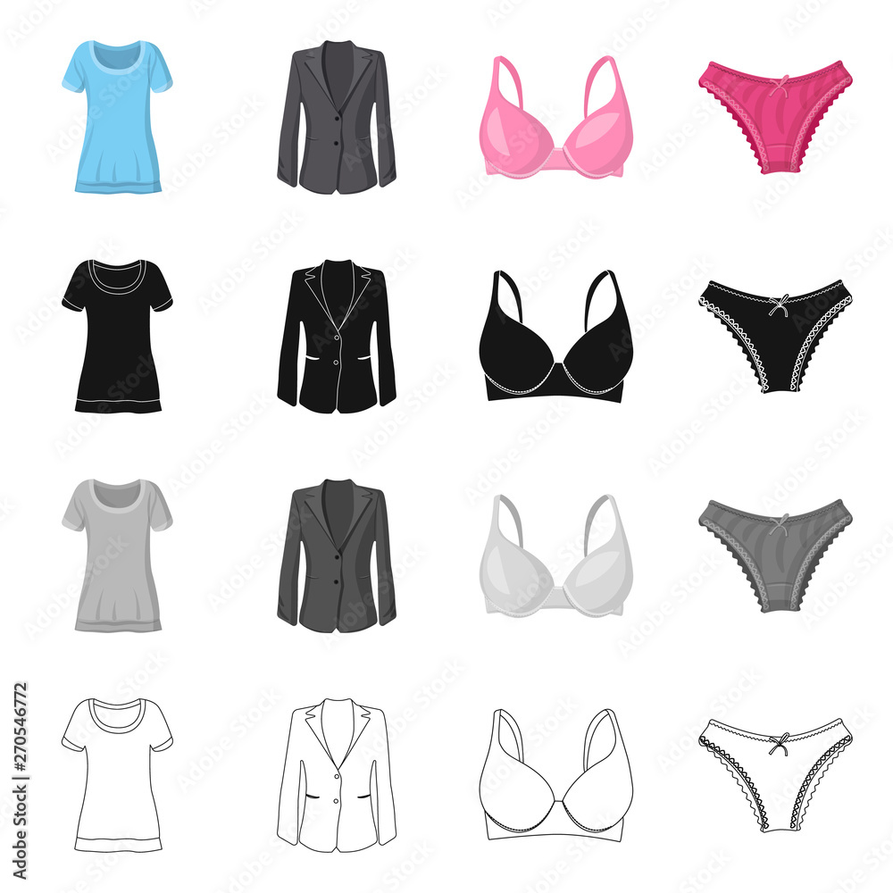 Isolated object of woman and clothing logo. Collection of woman and wear vector icon for stock. Isolated object of woman and clothing logo. Collection of woman and wear vector icon for stock.