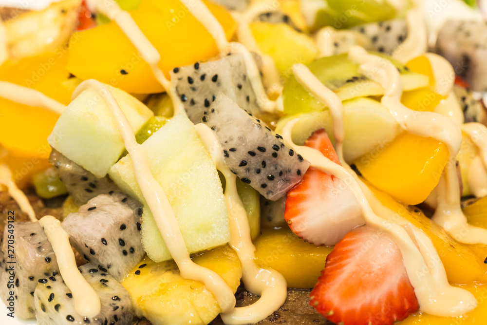 colorful fresh fruit salad plate closeup colorful fresh fruit salad plate closeup