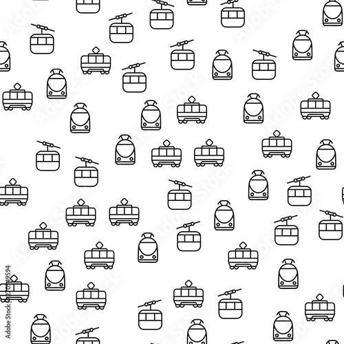 Types Of Railway Transport Seamless Pattern Vector. Modern Train, Vintage Funicular And Subway City And Mountain Group Of Electric Rail Transport Monochrome Texture Icons. Template Flat Illustration