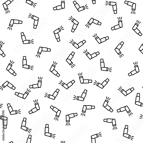 Medical Inhaler For Asthma Seamless Pattern Vector. Asthmatic Breath Medical Device Illness Healthy Care Monochrome Texture Icons. Air Respiratory System Template Flat Illustration