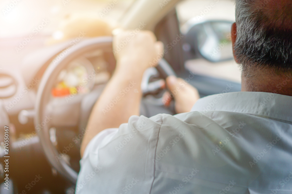 Men's hands are driving, safe driving concept Men's hands are driving, safe driving concept