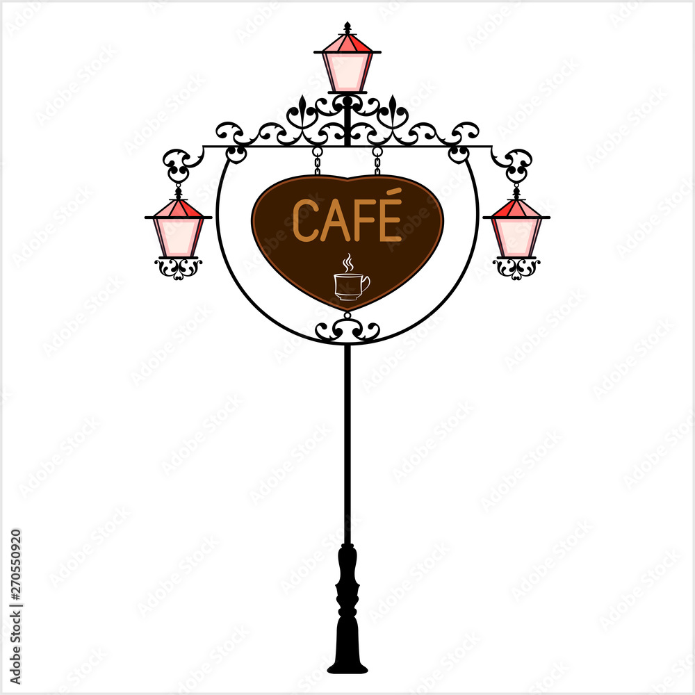 Wrought Iron Cafe Signage With Lamp Design Wrought Iron Cafe Signage With Lamp Design