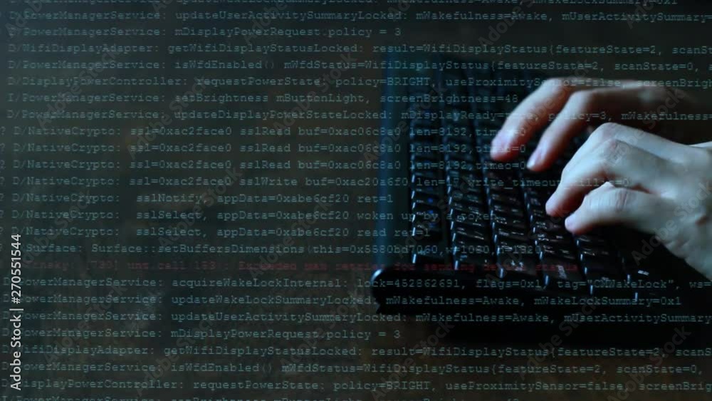 Woman female developer is typing programming software script source ...