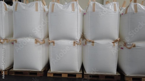 Stacking of bulk cargo in jumbo bags are store in warehouse