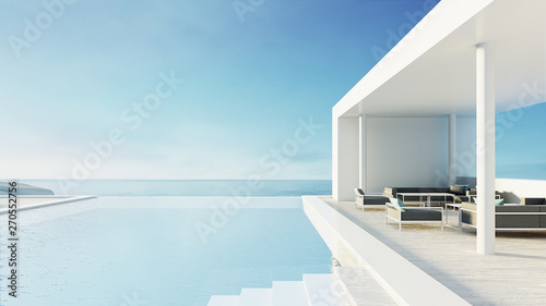 beach lounge outdoor pool & luxury interior/ 3D rendering