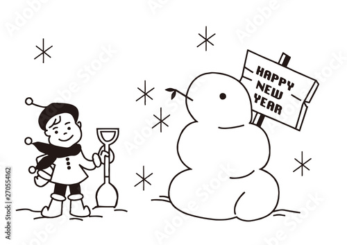 子どもと蛇の雪だるま