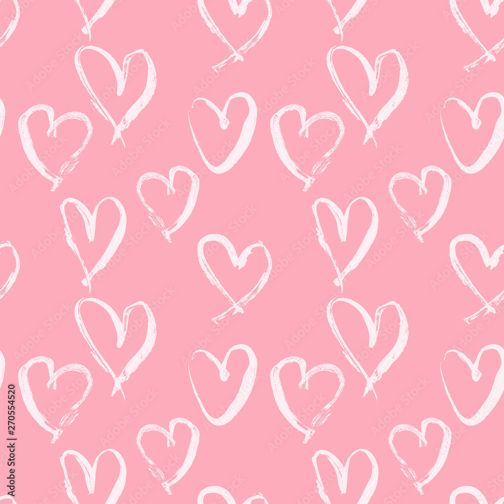 Grunge heart seamless pattern. Valentine day print. Vector illustration.