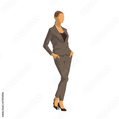 Business woman standing in formal dress, isolated geometric vector illustration, flat desing