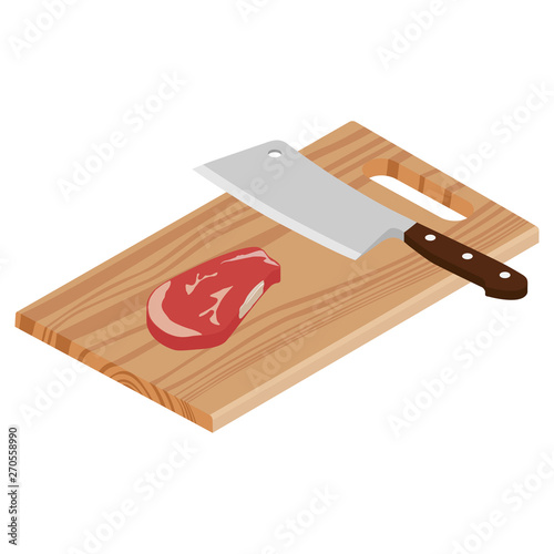 Fresh raw beef meat and butcher meat knife on a cutting board
