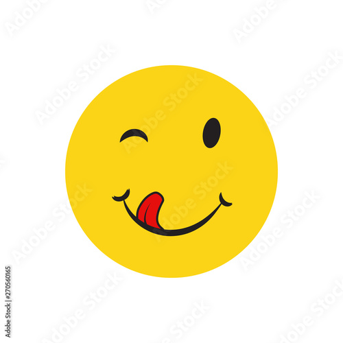 Yummy smile cartoon line emotion with tongue lick mouth.