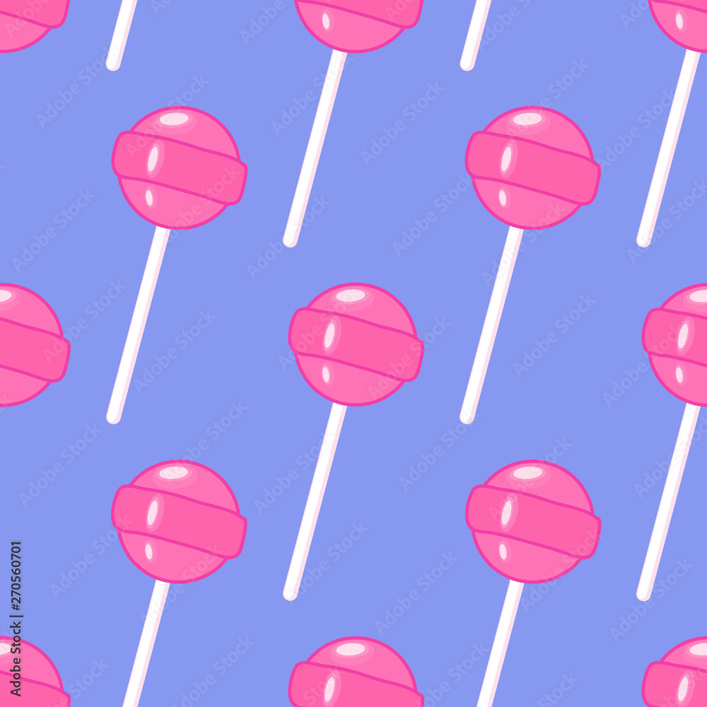 Seamless pattern with pink lollipops isolated on blue background. Cartoon  retro style sweet candy vector wallpaper. Stock Vector | Adobe Stock