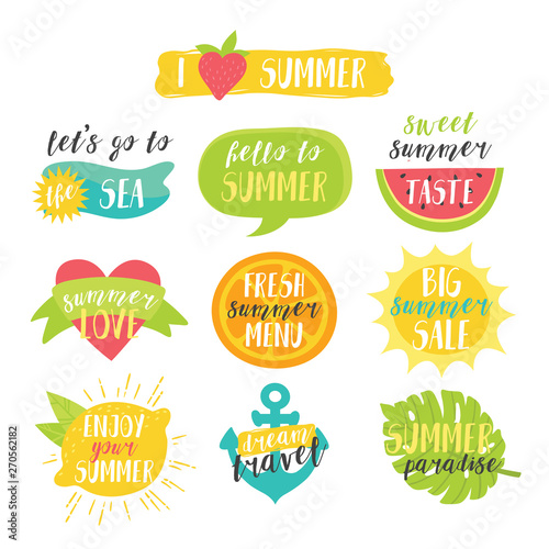 Lovely cute bright summer colorful vector set.