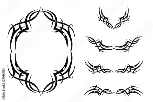 Obraz na plátně Set of five tribal tattoos (with frame and borders)