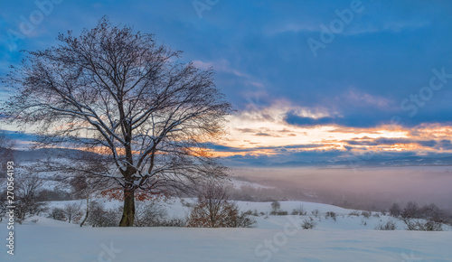 Winter mountain colorful sky and sunset