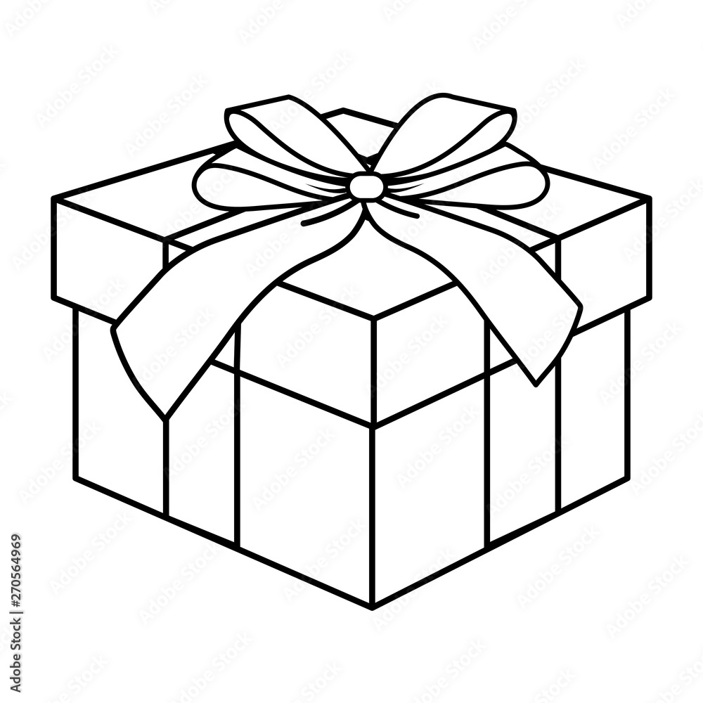 Pop art gift box cartoon in black and white Pop art gift box cartoon in black and white