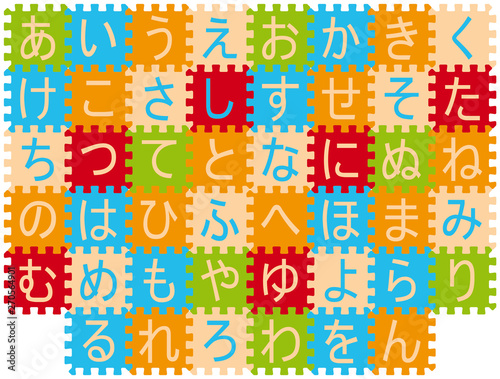 Foam Baby Kids Play Mat Japanase Alphabet Hiragana Puzzledesign deck. Vector illustration