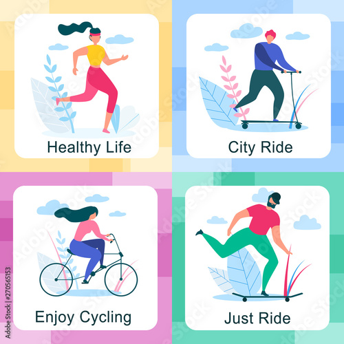 Cartoon People Healthy Lifestyle Outdoors Activity
