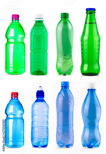 The green and blue water bottle isolated on white background
