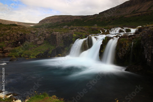 One of the levels of the Dynjandi waterfall  Fjallfoss  in the Westfjords  Iceland  on a July day
