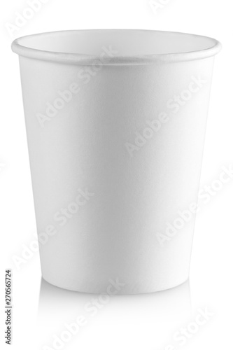 The blank white paper cup  isolated on white background