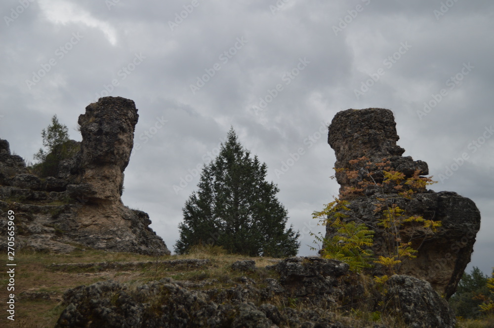 Rocky Karstic Calcareous Formations And Limestones, In The Enchanted City Of Tamajon. October 18, 2013. Tamajon, Pueblos Negros, Guadalajara, Castilla La Mancha, Spain. Rural Tourism, History.